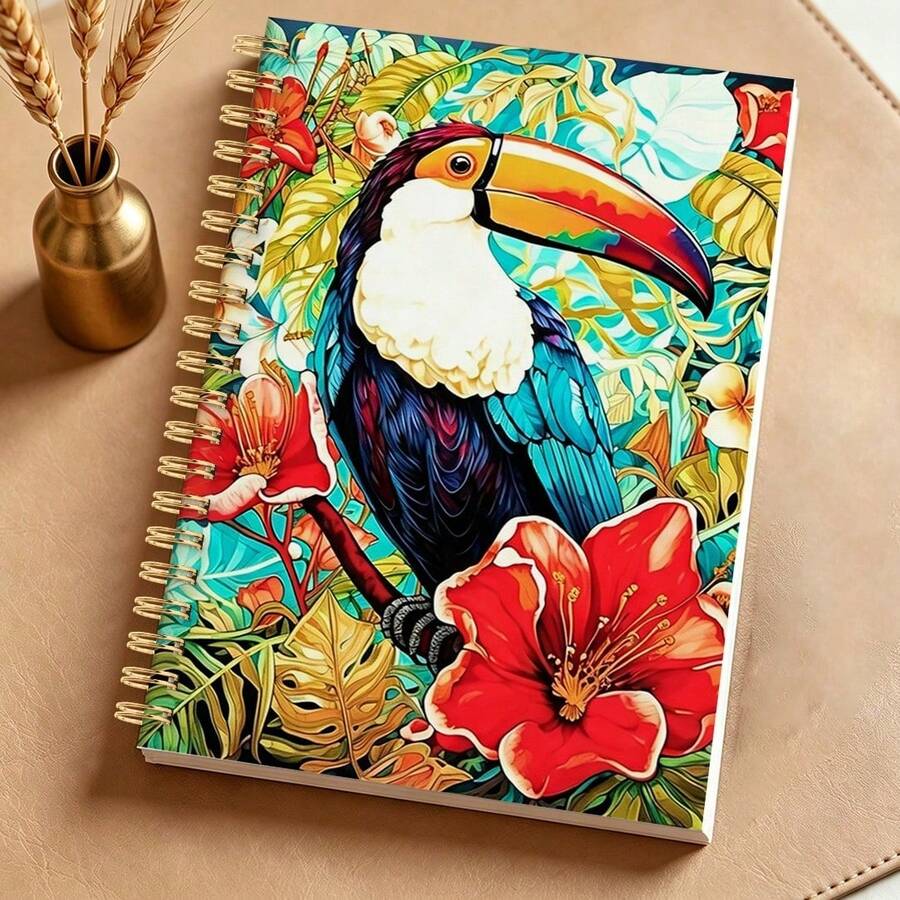 1PC A5 Tropical Toucan And Floral Notebook With Scribed Matte Finish, Vibrant Bird And Floral Design, Perfect For Journaling, Office Or Gift Giving - Multicolor - View 1