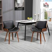 HOMCOM Dining Chairs Set Of 2 Kitchen Chairs With Backrest Vintage Black | Upholstered Chair For Dining Room And Dining Table, Chairs With Wooden Legs, Faux Leather - Black - View 1