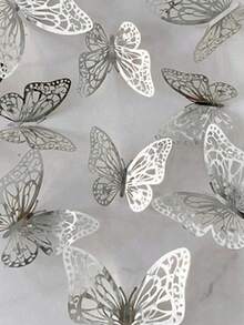 3D Hollow Butterfly Wall Stickers, Suitable For Cake Decoration, Wedding Decoration, Home Living Room Decoration, Birthday Party Decoration, Stickers, Vinyl Stickers, Also For Bedroom Decoration, Spring Decoration, Add Vitality To Your Home, Rama Decorative Stickers Party Decorations - Style a - View 5