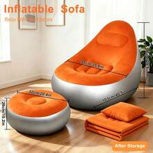 Inflatable Chair With Footstool, Adult Flocked Inflatable Sofa, Comfortable Inflatable Air Cushion Chair, Waterproof Portable Inflatable Sofa, Camping Inflatable Sofa - Chair - View 6