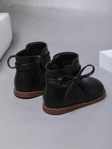 1 Pair 1-3 Years Old Toddler Girls Bow Side Zipper Ankle Boots, Classic Fashion Non-Slip Flat Walking Shoes, Children's Short Boots Suitable For Spring, Autumn, Winter - Black - View 7