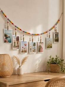 1PC Bohemian Style Macaron Wooden Bead Photo Hanging Ornament With Clip, Colorful Wall Photo Display For Home Decor, Suitable For Bedrooms, Dormitories, And Living Rooms - Multicolor - View 6