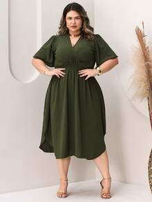Plus Size Dresses - Army Green - View 1