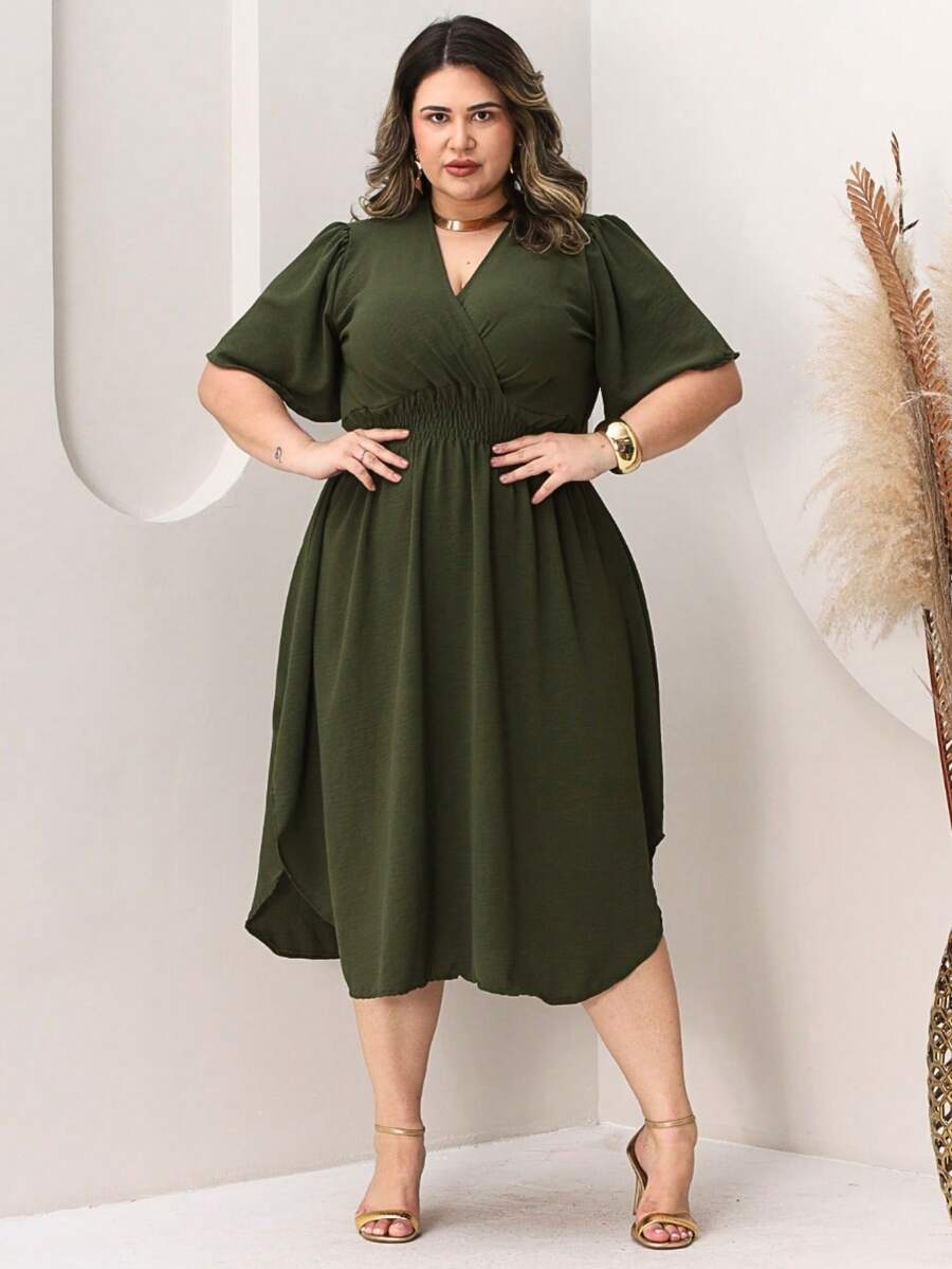 Plus Size Dresses - Army Green - View 1