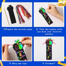 12pcs DIY Scratch Bookmarks Set, Cartoon Shape Scratch Paper Art Craft Kit For Kids Handmade Party Favors - A - View 4