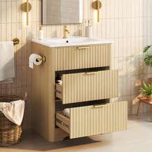 61cm Natural Wood Freestanding Washbasin Vanity Unit - Natural - View 3