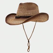1pc Men's Western Style Straw Cowboy Hat, Outdoor UV Protection Sun Hat, Breathable Woven Summer Hat - Multicolor - View 7
