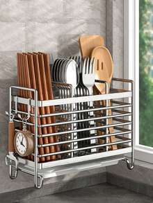 Stainless Steel Chopstick Holder, Wall-Mounted Kitchen Utensil Storage Rack, Rust-Proof Space-Saving Storage Box, Countertop And Wall Installation, Suitable For Home And Commercial Kitchens - Multiple Styles and Colors - View 4