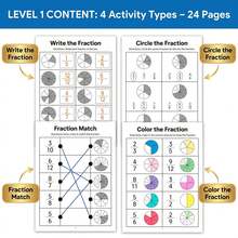 Basic Fractions Workbooks For Kids (2 Levels:24+32 Pages) - Visual Fraction Coloring & Matching,Equivalent & Comparing Fractions,Number Lines Worksheets,Elementary Math Activities,Back To School Supplies,Homeschool Teaching Aids,Grades 2-5,Classrooms - Multicolor - View 4