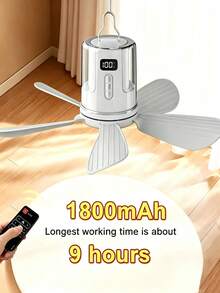 1pc Mini Rechargeable Ceiling Hanging Fan,4 Wind Speed Adjustable Tent Fan With Warm White RGB Lighting,Quiet Camping Fan For Tent, Dorm, Travel - 1 - View 3