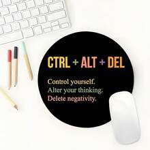 勵志 Ctrl Alt Delete 語錄圓形電競滑鼠墊，時尚黑色桌面保護墊，防滑橡膠底座，小尺寸防水，適用於筆記型電腦與桌上型電腦，適合辦公族與玩家的理想禮物 - 鼠標墊 - 查看 3