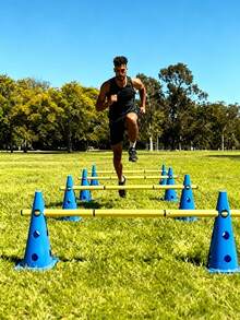 1 Set Football Training Marker Cones With Pole, Sensory Integration Training Cones, Multi-Functional Hurdle Agility Bar, Adjustable - Multicolor - View 1