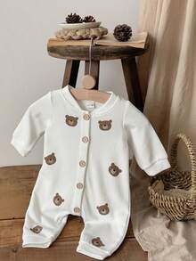 INS Unisex Baby Cartoon Bear Head Patchwork Long Sleeve Hooded Romper, Spring/Autumn - White - View 15