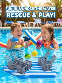 Underwater Rescue Mission Swimming Pool Diving Toys, 6pcs Set Sinking Toys With Openable Cages And Ocean Animal Designs, Summer Water Games, Swimming Training Toys For Toddlers And Children - Multicolor - View 2