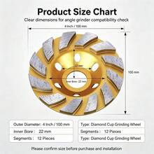 1/2/3pcs 4 Inch Concrete Diamond Grinding Wheel, Angle Grinder Accessory Tool, 12-Teeth Heavy Duty Angle Grinder Disc, Suitable For Grinding, Polishing And Refurbishing Quartz Stone, Marble, Artificial Stone, Concrete And Polishing Tool - A - View 4