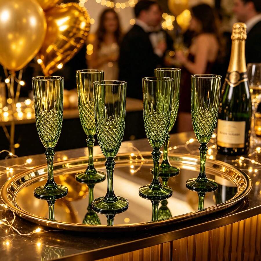 1/6pcs Vintage Reusable Embossed Pattern Wine Glasses, Champagne Cocktail Glasses, Juice Glasses. Suitable For Parties, Weddings, Vintage Style Tableware. Perfect For Valentine's Day, Wedding Banquets And Large Events. - View 1