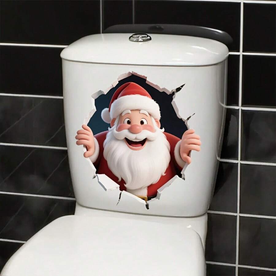 Fun Christmas Santa Toilet Sticker, Removable Vinyl Christmas Bathroom Decal, Holiday Bathroom Decor Gift - 1 Pc C - View 1