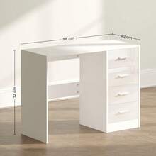 Computer Desk With Drawers, Dressing Table, High Gloss Home Office Writing Workstation, White On-Site - 1 - View 3