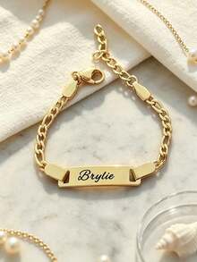 Customized Stainless Steel Laser Engraved Personalized Name Bow Bracelet, Cute Unisex Fashion Jewelry, Unique Gift For Boys Girls Graduation Back To S - Multicolor - View 8
