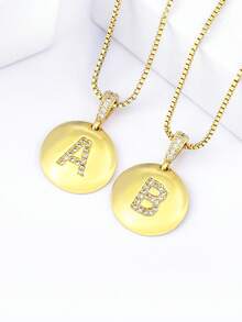 1pc 18k Gold Plated Copper Necklace With White Zirconia & Fish 26 Letter Pendant, Luxury Minimalist Jewelry Gift For Women - Gold - View 2