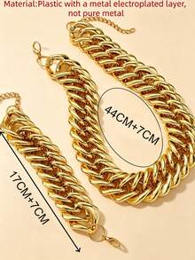 2pcs/Set Chunky Jewelry Minimalist Metal Clavicle Chain Fashion Versatile Gold Chain Thick Necklace Vintage Women Jewelry Necklace Suitable For Daily Wear, Shopping, Photography, Party And Gathering - Gold - View 3