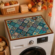 Luckybutterfly 1pc Vintage Moroccan Tile Patchwork Washing Machine Top Cover Mat, Anti-Slip Anti-Dust Drum Washer Dryer Countertop Protector, Laundry Room Decor Mat - Multicolor - View 6