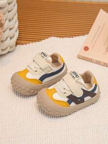 Baby Beige Blue Yellow Colorblock Mesh Breathable Anti-Collision Wide Round Toe Hook & Loop Soft Sole Non-Slip Walking Shoes Kindergarten Spring Summer Versatile Foot Protection Non-Stuffy - Yellow - View 4