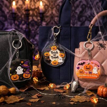 Halloween Pumpkin & Ghost Acrylic Keychain, Cute Cartoon Bat & Witch Hat Bag Charm, Spooky Festival Decoration Gift For Handbag, Backpack & Keys