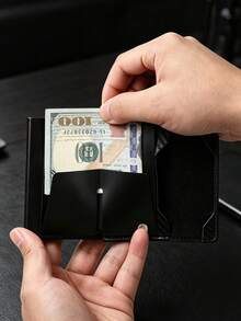 6/1pc Men's Slim RFID Wallet, Auto-Eject Card Holder, Black Aluminum Alloy, Solid Plain, Lightweight, All-Season Casual, For Daily Commute. - Multicolor - View 6
