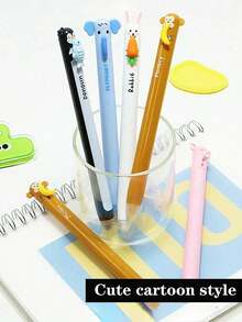 6pcs/Set Animal Shaped Erasable Gel Pens, Diverse Styles Including Rabbit, Elephant, Panda, Refillable Ink, Smooth Writing, Built-In Eraser, Ideal Gift For Friends, Classmates And Family, Back To School - Animal - View 4