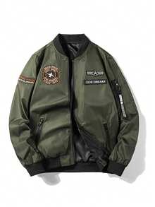 Reversible Jacket Men Spring Autumn American Vintage Badge Baseball Collar Outdoor Camping Functional Workwear Top. Suitable For Hiking, Trekking, Camping. Gift. - Army Green - View 2