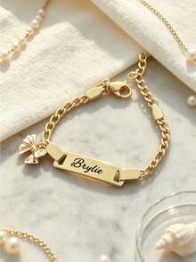 Customized Stainless Steel Laser Engraved Personalized Name Bow Bracelet, Cute Unisex Fashion Jewelry, Unique Gift For Boys Girls Graduation Back To S - Multicolor - View 6