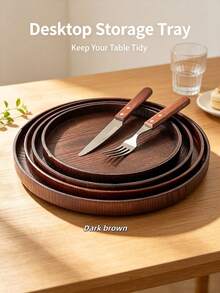 1pc Multi-Size Camel Color Natural Solid Wood Round Slouchy Tray, Coffee Tea Spice Storage, Refrigerator Organizer, Kitchen Tableware Display, Steak Sushi Board, Summer Holiday BBQ Picnic Graduation, Back To School Essential, Random Color - View 5