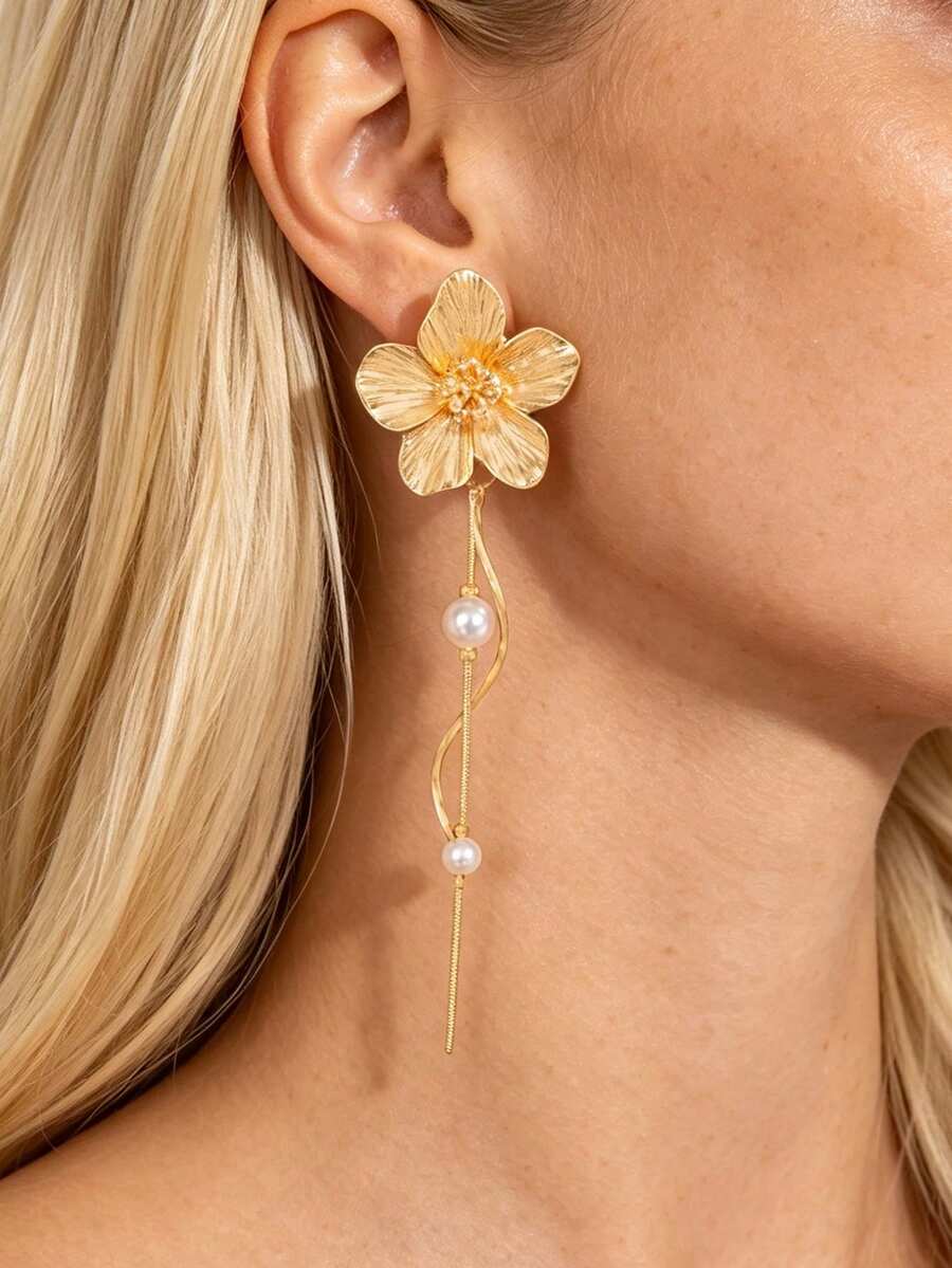 French Vintage Floral Long Earrings For Women, Wavy Tassel Design, Gentle Atmosphere Ear Jewelry - Multicolor - View 1