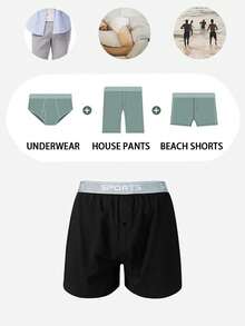 2pcs Random Men's Long Boxer Briefs, Polyester Fabric, Soft And Comfortable, Suitable For Casual Home Wear, Men's Gift - Multicolor - View 8