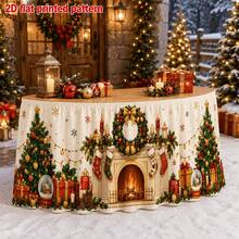 1pc Table Runner Table Skirt, Stockings, Christmas Tree, Snowball, Gift, Snowflake Pattern, For Holiday Dinner, Farmhouse Banquet, Cafe, Home Dining, Winter Party Decoration - A - View 3