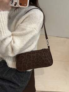 1件復古豹紋單肩包/法棍包，適合約會、外出、派對等場合，時尚女款錢包，豹紋位置隨機 - 棕色 - 查看 8