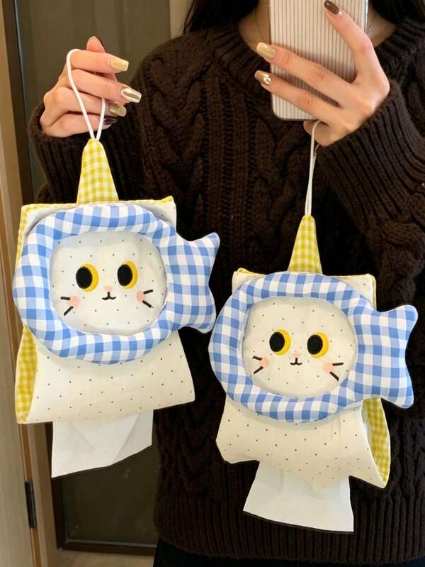 5/1pc Cute Cat Tissue Paper Bag, Hanging Tissue Holder For Home, Living Room, Bathroom, Creative Car Storage Tissue Box