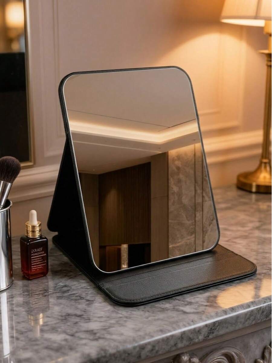 Foldable PU Makeup Mirror, Mini Portable Handheld Travel Mirror, Leather Pocket Mirror, Princess Style Mirror Suitable For Student Dorm, Makeup Accessory, Essential Travel Makeup Tool. Suitable As Gift For Women, Parents, Teachers, Halloween, Christmas, Holiday Essential