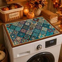 Luckybutterfly 1pc Vintage Moroccan Tile Patchwork Washing Machine Top Cover Mat, Anti-Slip Anti-Dust Drum Washer Dryer Countertop Protector, Laundry Room Decor Mat - Multicolor - View 3