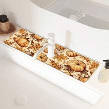 1pc Thanksgiving Pumpkin Pattern Design Rubber Faucet Splash Guard, Bathroom Faucet Splash Pad, Mud Guard, Moisture-Proof Non-Slip Faucet Mat, Kitchen Countertop Accessory. Protect Your Kitchen Countertop. - Multicolor - View 3