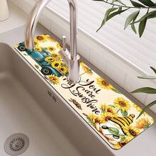 1pc Thanksgiving Floral Pattern Rubber Faucet Splash Guard, Bathroom Faucet Splash Pad, Mud Guard, Moisture-Proof Anti-Slip Faucet Pad, Kitchen Countertop Accessory. Protect Your Kitchen Countertop. - Multicolor - View 1