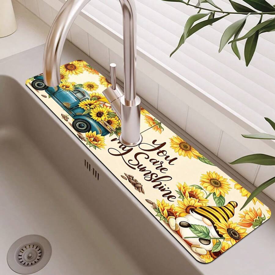 1pc Thanksgiving Floral Pattern Rubber Faucet Splash Guard, Bathroom Faucet Splash Pad, Mud Guard, Moisture-Proof Anti-Slip Faucet Pad, Kitchen Countertop Accessory. Protect Your Kitchen Countertop. - Multicolor - View 1