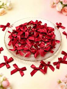 50 piezas/100 piezas Juego de lazos de cinta roja - Adecuado para decoración de envolver regalos, pinzas para el cabello de fiesta de boda, suministros hechos a mano para todas las estaciones - lazo de cinta de 4 cm - Ver 3