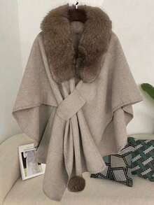 1pc Faux Cashmere & Faux Fur Shawl, Fashionable & Stylish For Daily Wear, Parties, Travels, Christmas Gift For Dress - Faux Cashmere Shawl - View 1