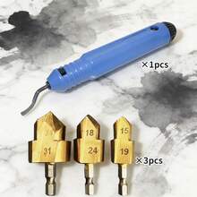 UNISURE 4pcs 14.8cm Deburring Tool + 20/25/32mm Step Drill Bit Set, Metal Deburring & Chamfering Tool Kit, Alloy Steel Material, Minimalist Gold Blade And Step Drill Details, Multi-Function Plumbing & Woodworking Hole Expansion & Deburring Tool, Suitable For Home Repair And Father's Day Gift - 3-piece Deburring Tool Set + 1-piece Trimming Knife - View 8