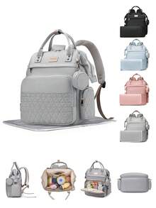 Tas Popok Ransel, Tas Perlengkapan Bayi untuk Perjalanan, Tas Bayi Kapasitas Besar untuk Kebutuhan Perjalanan dengan Alas Anti Air, Tali Pengikat Stroller dan Kotak Empeng, Unisex, Warna Polos - MultiWarna - View 2