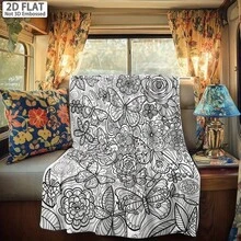 2D數位印花柔軟法蘭絨著色毯，創意繪畫毯，適用於居家、旅行、小憩、沙發與床鋪裝飾 - 彩色 - 查看 3