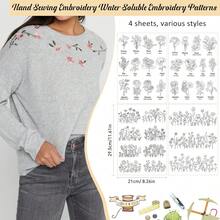 Stick & Stitch Birthday Month Wildflower Water-Soluble Embroidery Transfer Paper, Tiny Floral & Leaf Embroidery Stabilizer Paper For Handmade Sewing DIY Crafts - A103 - View 3