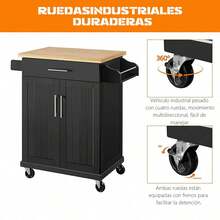 Carrito Móvil de Almacenamiento Multifuncional con Cajón para Sala y Cocina - Negro - Ver 5